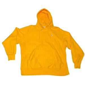 VTG Champion Reverse Weave Logo Hoodie Retro Yellow  Sweatshirt Size Xtra Large